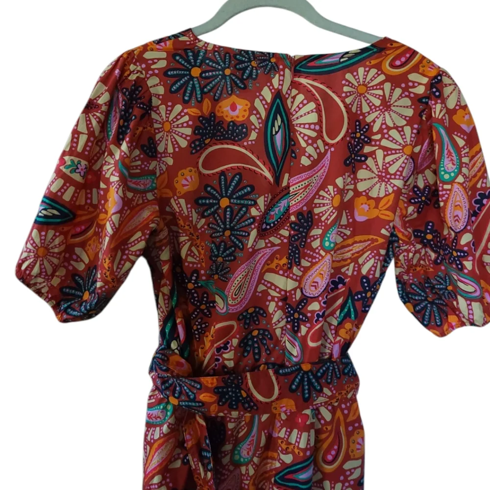 Rachel Zoe Cotton‎ Paisley Shorts Romper Puff Sleeve Tropical Cruise Resort NWOT